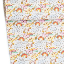 Clouds, Rainbow and Shooting Stars Fabric Cotton | Wolf Fabrics