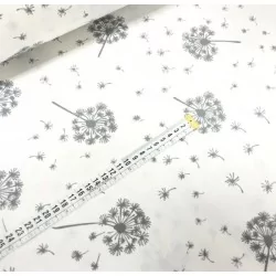 Dandelion fabric Cotton White background | Wolf Fabrics