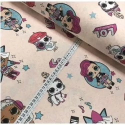 Fabric Cotton LOL Surprise! Powdered Pink Background | Wolf Fabrics