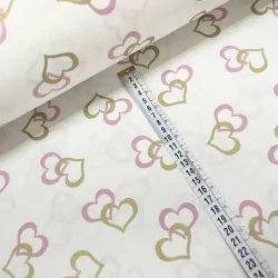 Golden and Pink Heart Cotton Fabric | Wolf Fabrics