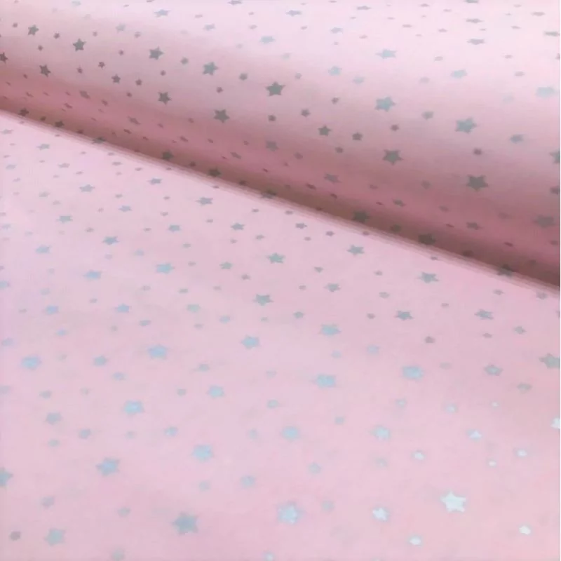 Silver Star Pink Background Fabric Cotton | Wolf Fabrics