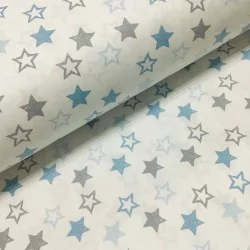 Gray and Blue Stars Fabric Cotton | Wolf Fabrics
