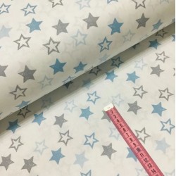 Gray and Blue Stars Fabric Cotton | Wolf Fabrics
