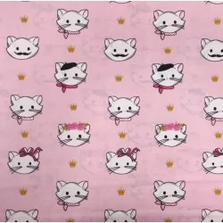 Cat Head Fabric Cotton Pink Background | Wolf Fabrics