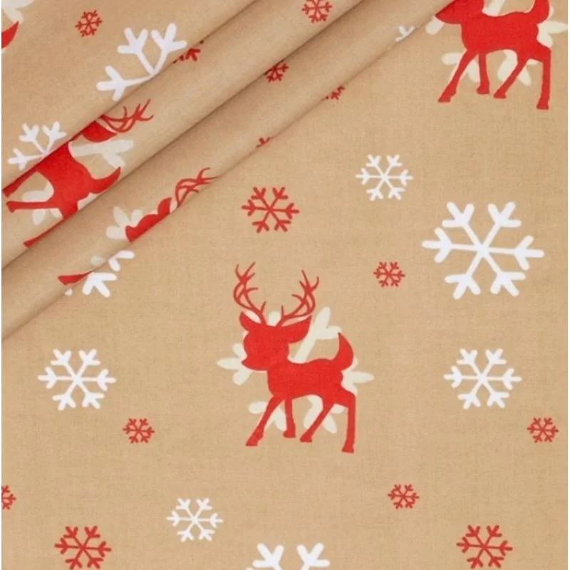 Christmas Reindeer and Snowflakes Fabric Cotton | Wolf Fabrics