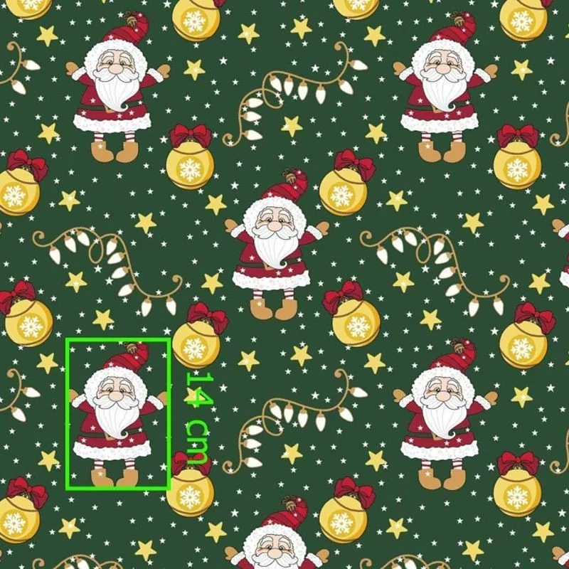 Santa Claus Fabric Green Background | Wolf Fabrics