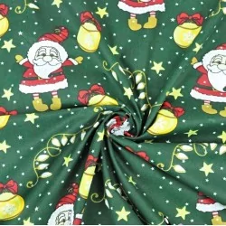 Santa Claus Fabric Green Background | Wolf Fabrics