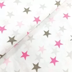 Pink, Fuchsia and Grey Star Fabric Cotton | Wolf Fabrics