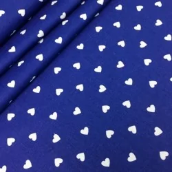 White Hearts Fabric Navy Blue Background | Wolf Fabrics