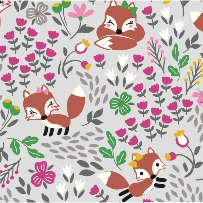 Fabric Jersey Little Fox in the Flowers | Wolf Fabrics