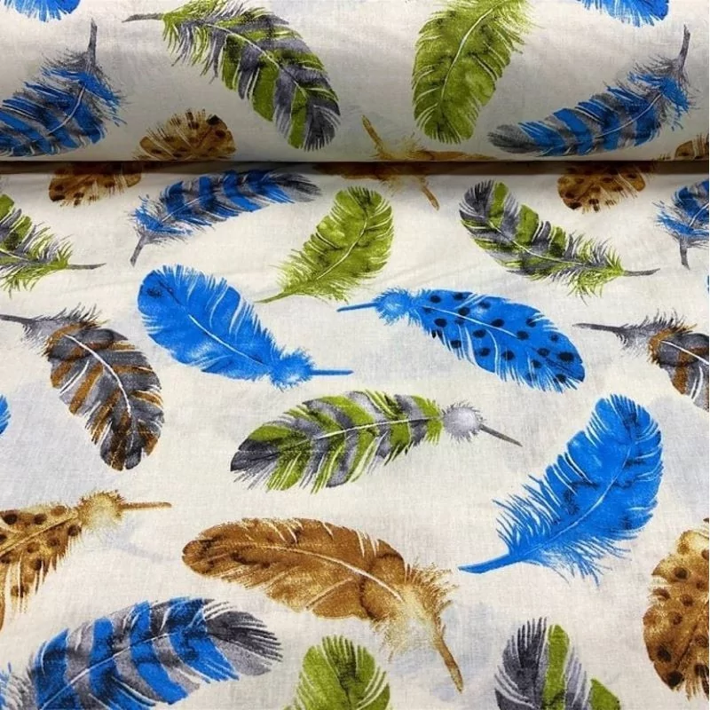 Fabric Blue and Green Feathers | Wolf Fabrics