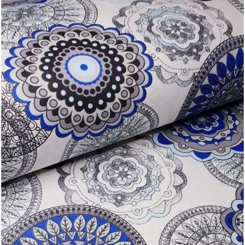 Fabric Cotton Blue and Grey Mandala | Wolf Fabrics