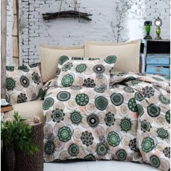 Fabric Cotton Green and Beige Mandala | Wolf Fabrics