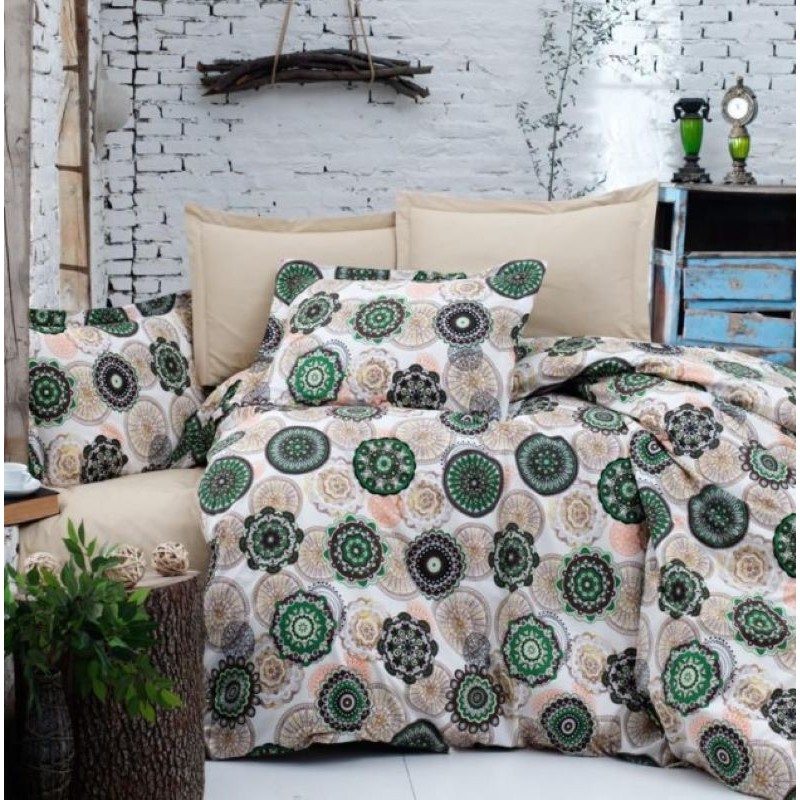 Fabric Cotton Green and Beige Mandala | Wolf Fabrics