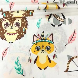 Cotton fabric Animals disguised in Apaches Hedgehog, Fox and Raton with arrows, bows and feathers | Wolf Fabrics