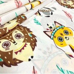 Cotton fabric Animals disguised in Apaches Hedgehog, Fox and Raton with arrows, bows and feathers | Wolf Fabrics