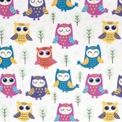 Fabric Cotton Multicolored Owls | Wolf Fabrics