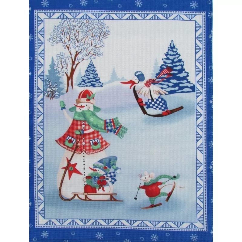 Snowman and Company Party Tea Towel Blue Frame