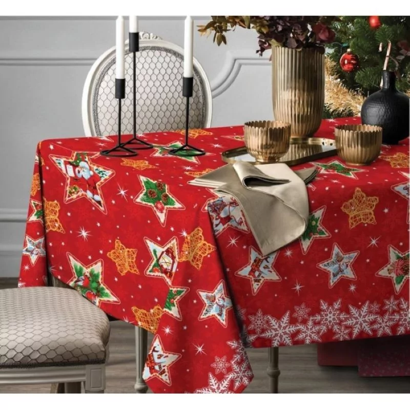 Festive Tablecloth Christmas Tree and Bullfinch Bird | Wolf Fabrics