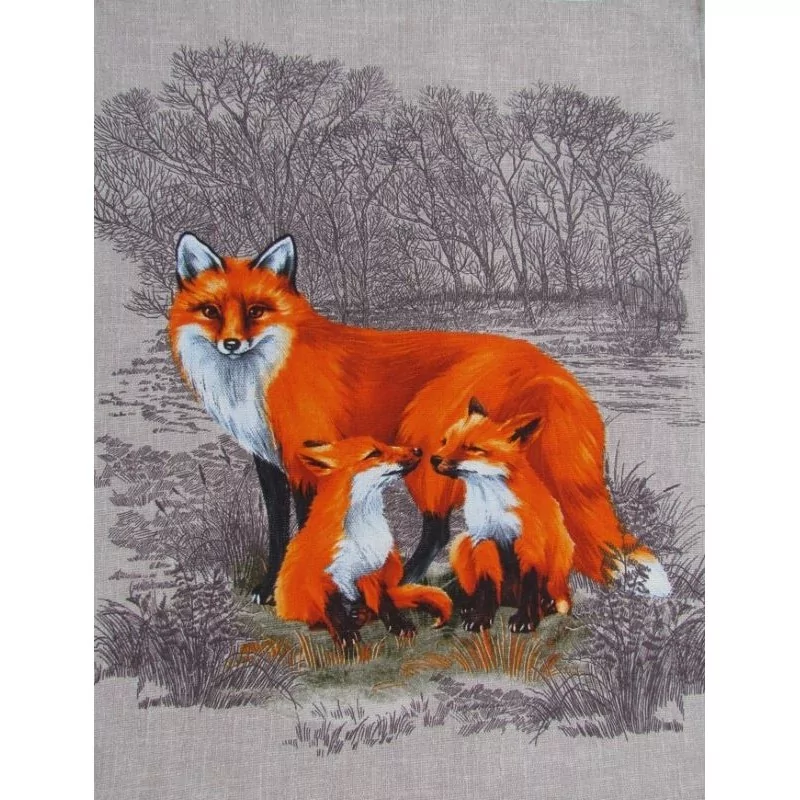 Tea Towel Fox and her Babies | Wolf Fabrics
