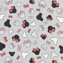 Fabric Cotton Minnie-Mickey-Mouse Small Head Grey Background | Wolf Fabrics