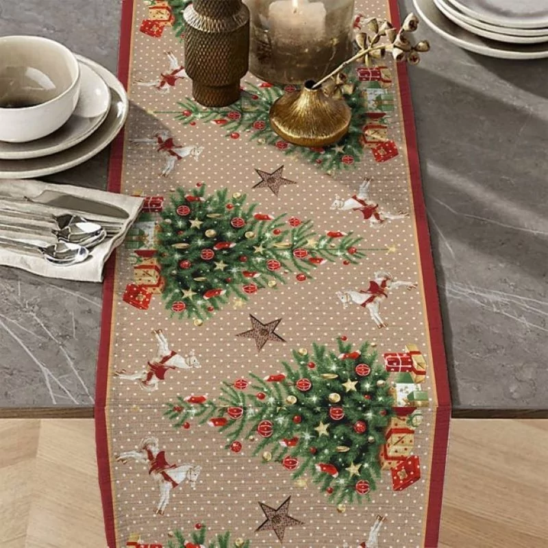 Table Runner Christmas Trees and White Horses | Wolf Fabrics