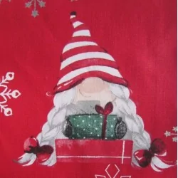 Christmas Elves Fabric Cotton Red Background | Wolf Fabrics