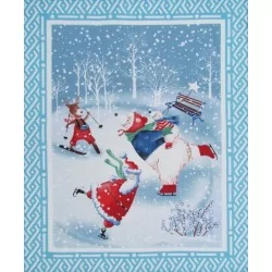 Santa Claus at the Ice Rink Festive Tea Towel | Wolf Fabrics