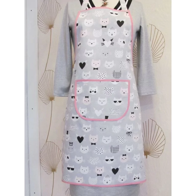 Kitchen Aprons Cats Heads Grey Background | Wolf Fabrics