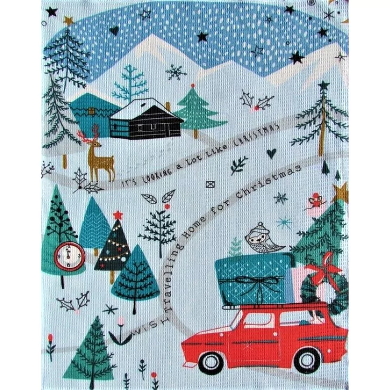 Festive Tea Towel Christmas Travel | Wolf Fabrics