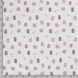 Fabric Jersey Colourful Cats Grey Background | Wolf Fabrics