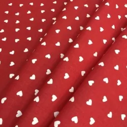 White Hearts Fabric Cotton Red Background | Wolf Fabrics