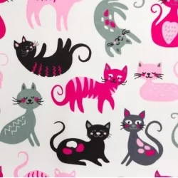Fabric adorable cats white cotton background | Wolf Fabrics