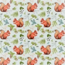 Cotton fabric squirrel in the woods | Wolf Fabrics