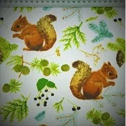 Cotton fabric squirrel in the woods | Wolf Fabrics