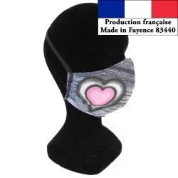 Masque protection barrière cœur rose design à la mode réutilisable AFNOR | Wolf Fabrics