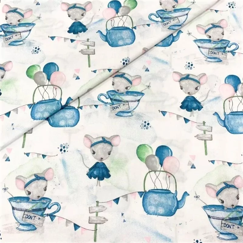 Cotton mouse fabric in blue dress | Wolf Fabrics