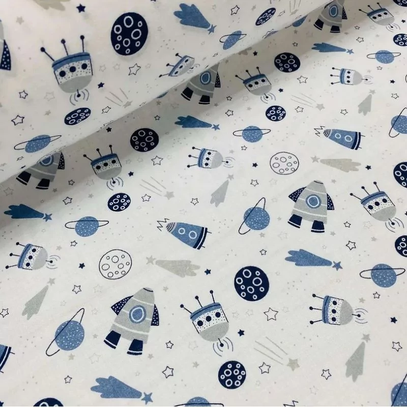 Spaceship and Planet fabric | Wolf Fabrics
