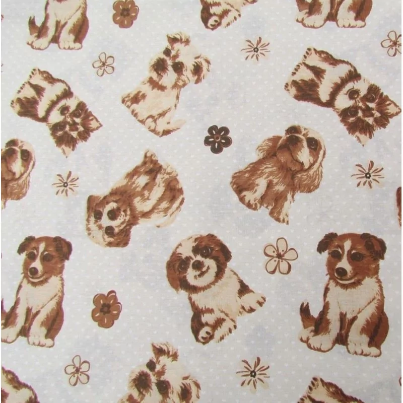 Cotton Fabric Small Dog and Flower  | Wolf Fabrics