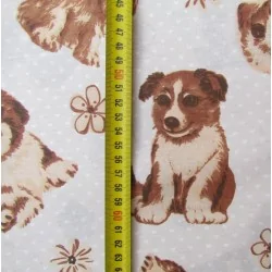 Cotton Fabric Small Dog and Flower  | Wolf Fabrics