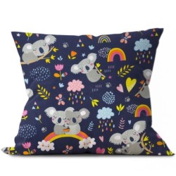 Koala on Rainbow Fabric Navy Blue Background | Wolf Fabrics