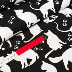 Fabric Cats and Cat's Paws Black Background | Wolf Fabrics