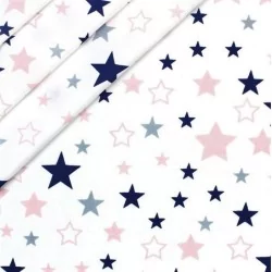 Pink and Navy Blue Stars Fabric Cotton | Wolf Fabrics