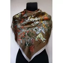 Silk Scarf Flowers on Caramel Background | Wolf Fabrics