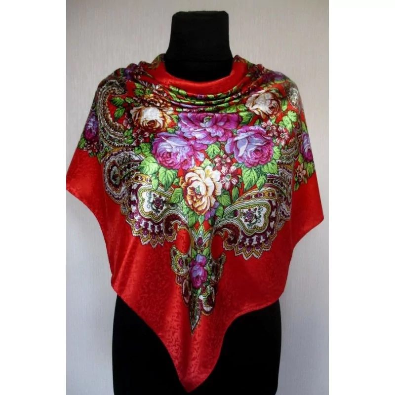 Silk Scarf Flowers on Red Background | Wolf Fabrics