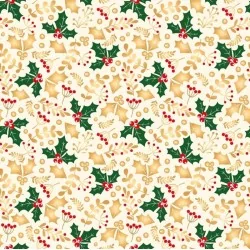 Fabric Cotton Christmas Houx Branch Background White | Wolf Fabrics