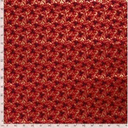 Fabric Cotton Christmas Houx Branch Red Background | Wolf Fabrics