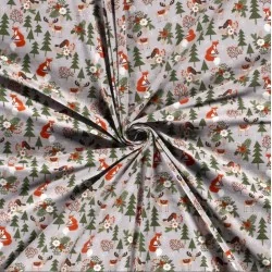 Jersey Reindeer and Fox Fabric in the Christmas Forest | Wolf Fabrics