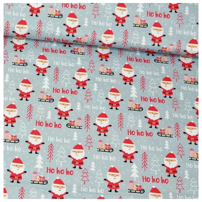 Red Santa Claus  |Ho ho ho Fabric Cotton | Wolf Fabrics