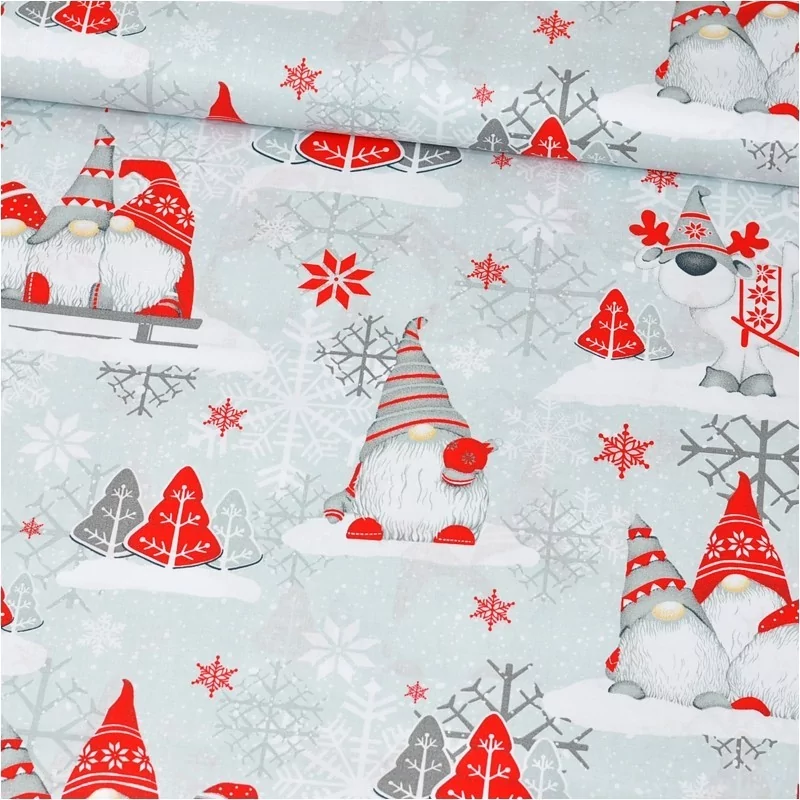 Fabric Cotton Elves Red and Grey Beanies | Wolf Fabrics
